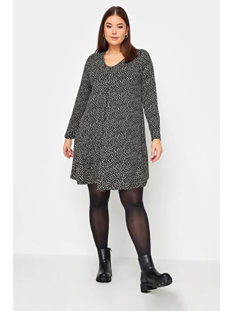 Stil Diva Büyük Beden V Yaka Uzun Kollu Desenli Kısa Elbise 302737 - S000196852-19351