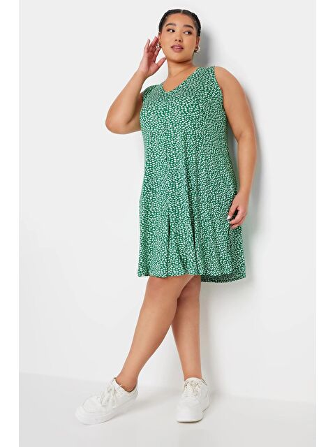 Stil Diva Büyük Beden V Yaka Sıfır Kol Desenli Kısa Elbise 303194 - S000196853-18194