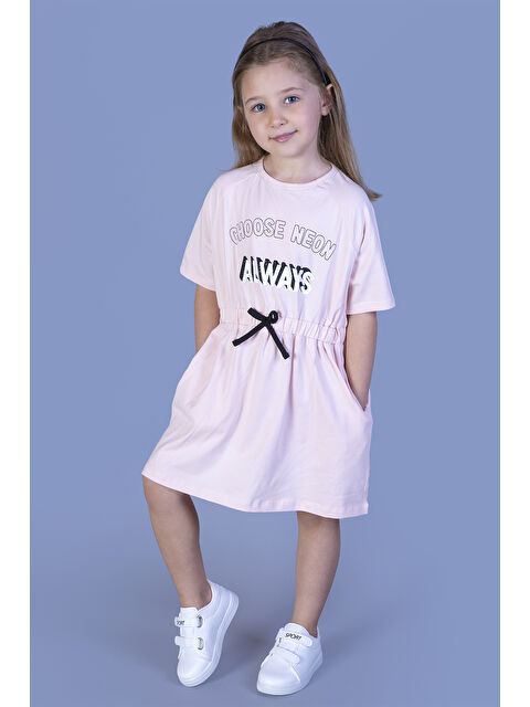 Toontoykids Kız Çocuk Baskılı Taş İşlemeli Beli Lastikli İki Yanı Cepli Elbise - S000420109-7152