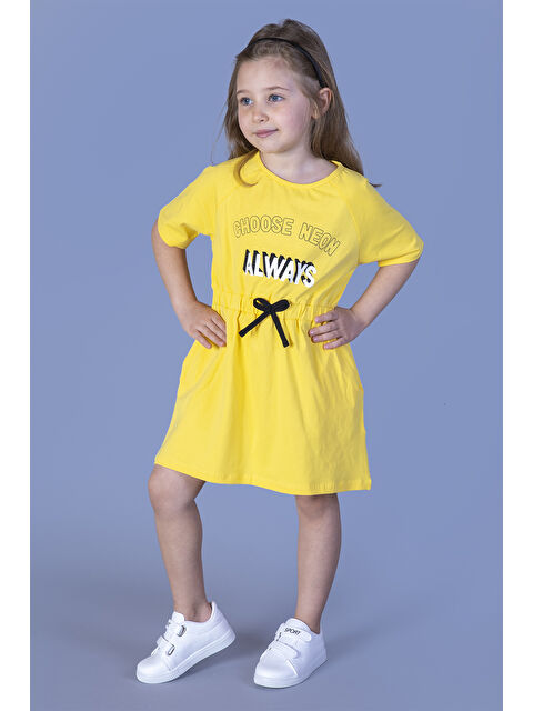 Toontoykids Kız Çocuk Baskılı Taş İşlemeli Beli Lastikli İki Yanı Cepli Elbise - S000420109-20072
