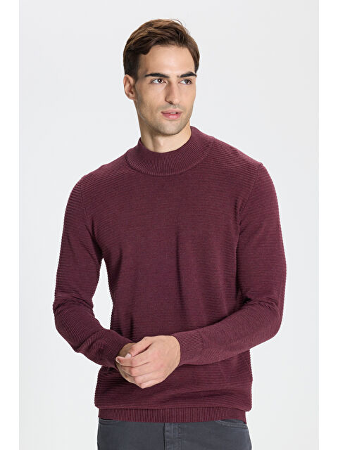 AC&Co / Altınyıldız Classics Erkek Bordo Recycle Standart Fit Yarım Balıkçı Yaka Pamuklu Desenli Triko Kazak - S000394542-19951