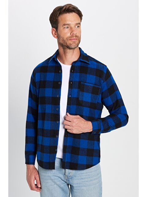 TUDORS Erkek Regular Fit Klasik Kesim Oduncu Tek Cepli Kareli Kışlık Gömlek - S000301612-23173