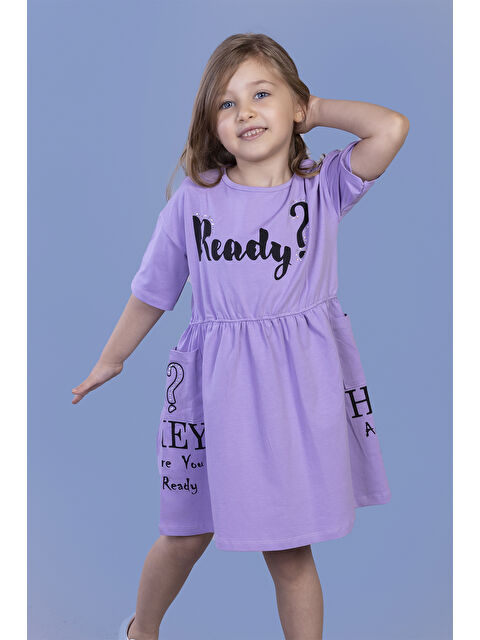 Toontoykids Kız Çocuk Ready Baskılı Taş İşlemeli İki Yanı Cepli Elbise - S000420071-19999