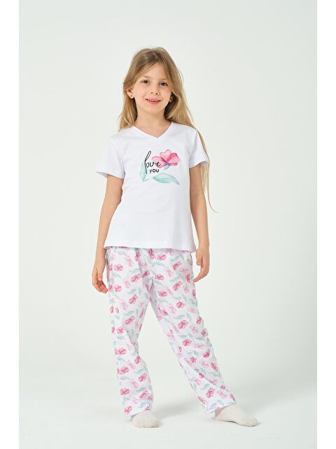ZEYLAND Kız Çocuk Fusya Çiçek Baskılı Kısa Kollu Pijama Takımı - S000315248-20063