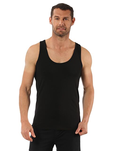 Kompedan Erkek Pamuklu Modal Esnek Atlet Siyah | K10852 - S000177718-19351