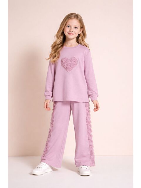 Cansın Mini Pembe Gül Detaylı Geniş Paça Pantolonlu Kız Çocuk Badili 2li Takım 23730 - S000518346-20024