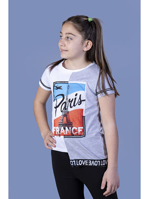 Toontoykids Kız Çocuk Paris Baskılı Şeritli Tişört - S000255619-74
