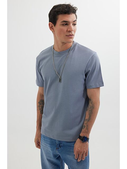 TUDORS Erkek Regular Fit Klasik Kesim %100 Pamuk Bisiklet Yaka Gri Tişört - S000519434-20600