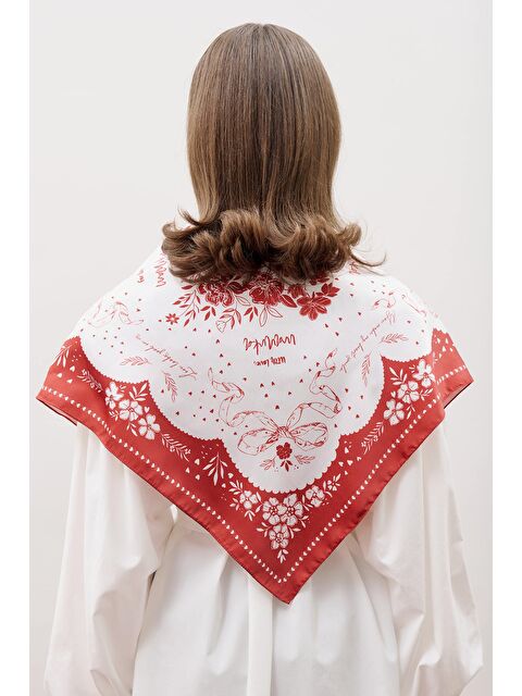 Manuka Desenli Orta Boy Saten Fular Love - S000471217-20045