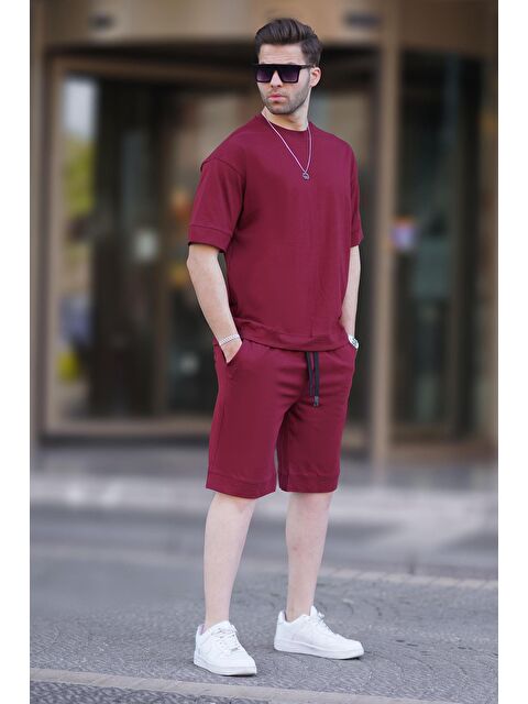 Madmext Bordo Bisiklet Yaka Basic Erkek Şort Takımı 5953 - S000197653-19951