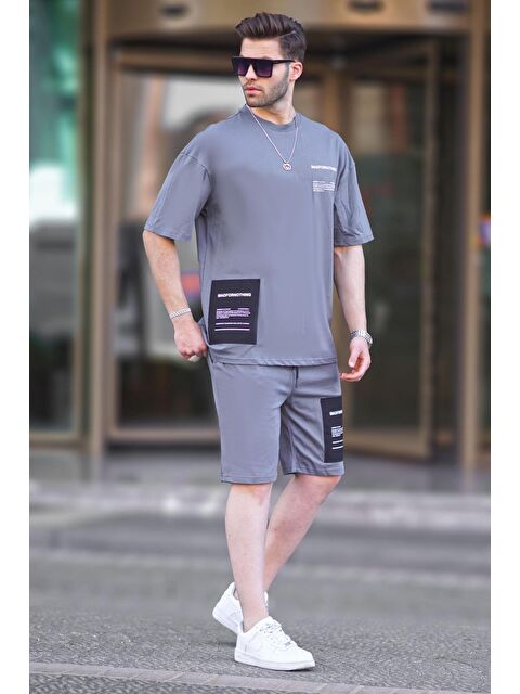 Madmext Füme Bisiklet Yaka Baskılı Erkek Şort %100 Pamuk Takımı 5942 - S000197655-33408