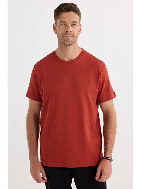 TUDORS Unisex Relax Fit Rahat Kesim %100 Pamuk Yumuşak Dokulu Hafif Kalın Kiremit Bisiklet Yaka Tişört - S000519442-18657