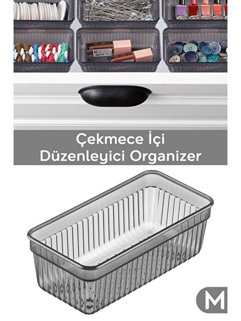 Meleni Home Modüler Çekmece İçi Düzenleyici Banyo Makyaj Takı Organizer Ofis Düzenleyici 15 3 x 7 8cm Antrasit - S000385576-29666
