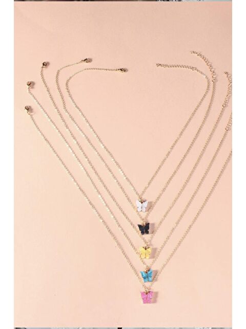New Obsessions Kelebek Uçlu Düz Zincir Kolye 5'li Paket - S000177742-27074
