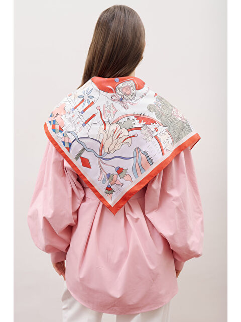 Manuka Desenli Orta Boy Saten Fular Love Place - S000471217-37328