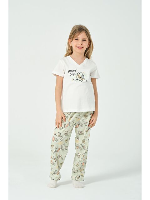ZEYLAND Kız Çocuk Kuş Desenli Kısa Kollu Pijama Takımı - S000315249-19965