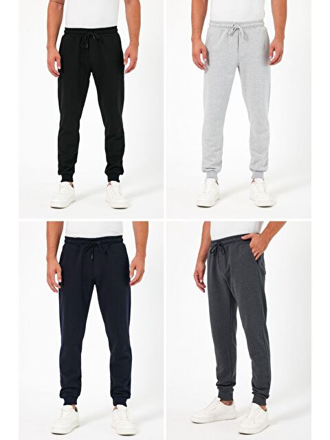 Mmetalic Kalın Siyah-Lacivert-Gri-Antrasit Erkek 4'lü Eşofman Altı Jogger Arka Cepli Paça Lastikli Regular Fi - S000268667-23173