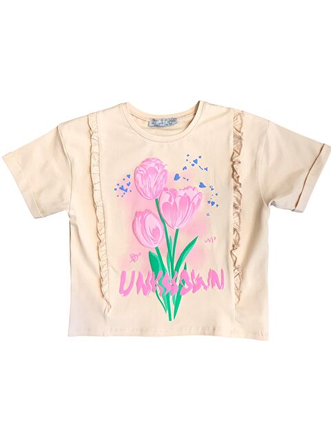 Little Star Kız Çocuk Çiçek Baskılı Fırfır Kenarlı Tshirt - S000345860-25636