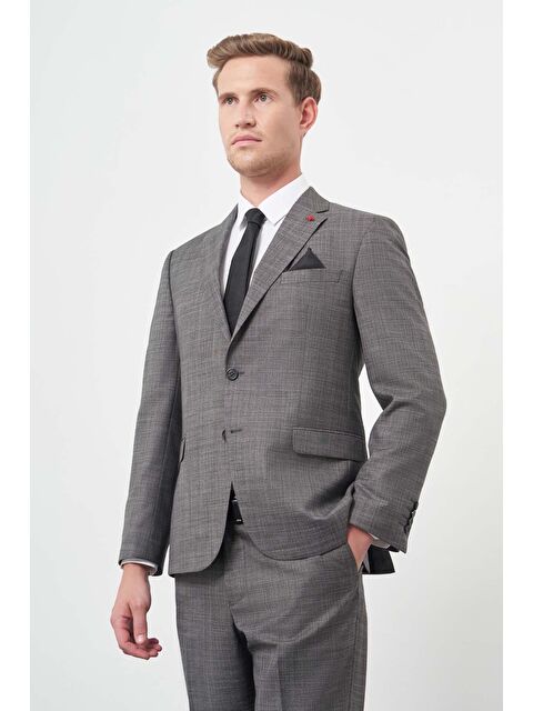 İMZA Füme Düz Flannel Mono Yaka Çift Yırtmaç 2 Düğme 4 Drop Comfort Fit Classic Takım Elbise 1001245163 - S000388023-33408