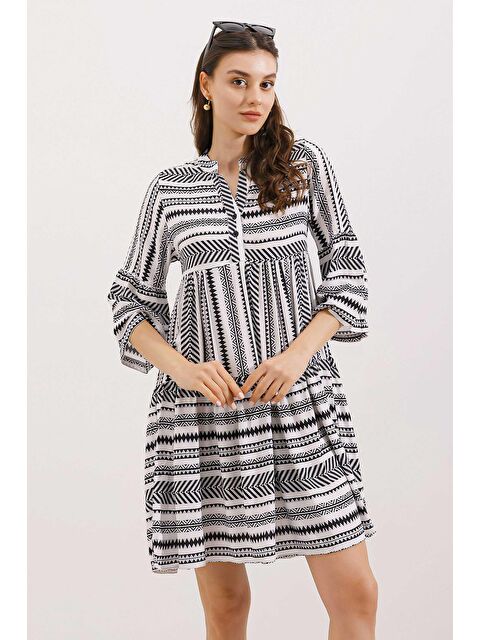 Bigdart 1975 ETNİK DESEN ELBİSE - Siyah - S000089523-19351