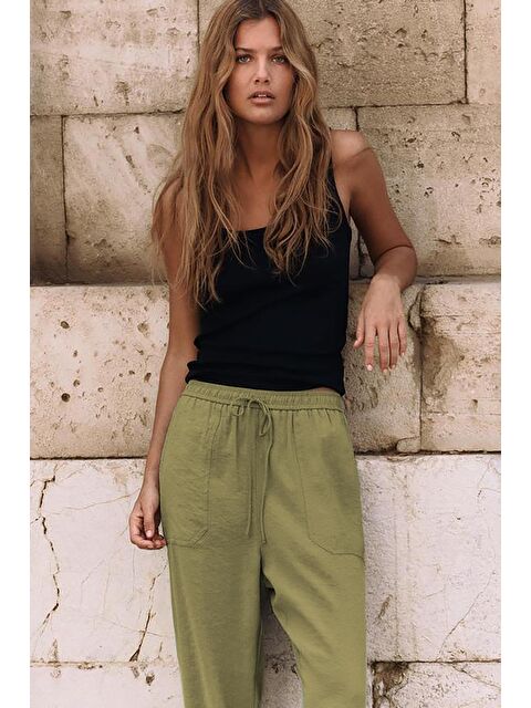 Madmext Yeşil Ayarlanabilir Bel Rahat Kesim Pantolon Mg2161 - S000246368-18194