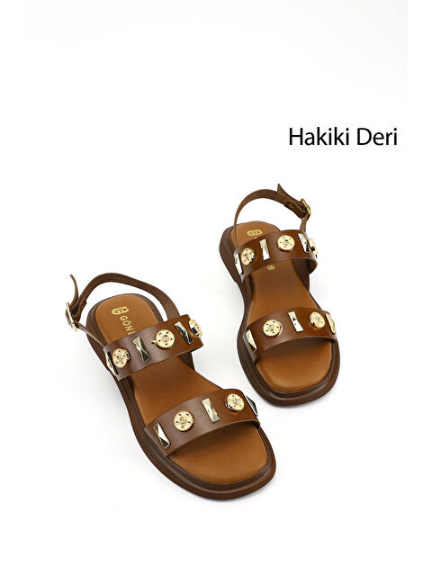 GÖNDERİ(R) Kadın TABA KAHVE MEL. Aksesuarlı Hakiki Deri Sandalet