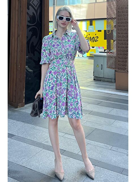 Madmext Beyaz Gömlek Yaka Kemerli Kadın Midi Elbise Mg2077 - S000197681-20063