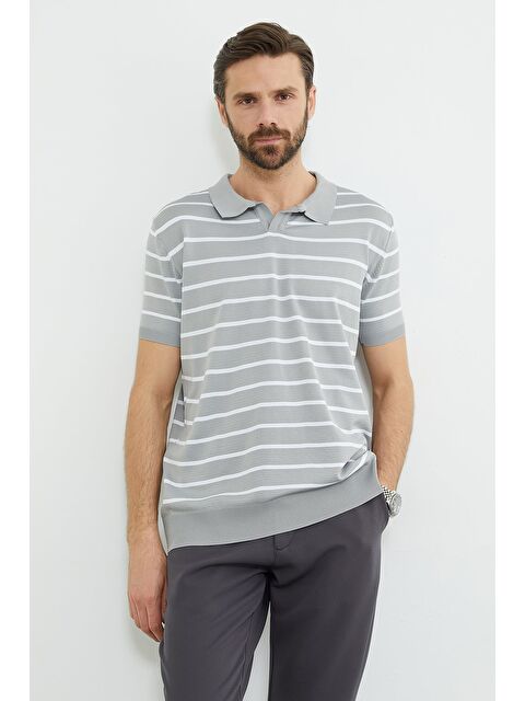 Fullamoda Çizgili Apaş Yaka Triko Tişört