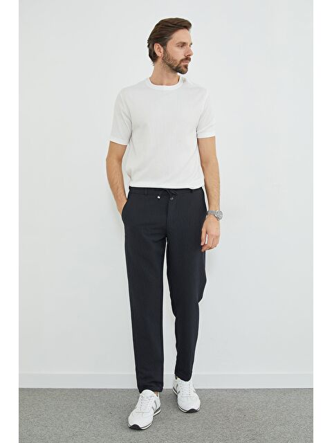 Fullamoda Çizgili Duble Paça Beli Bağlamalı Pantolon