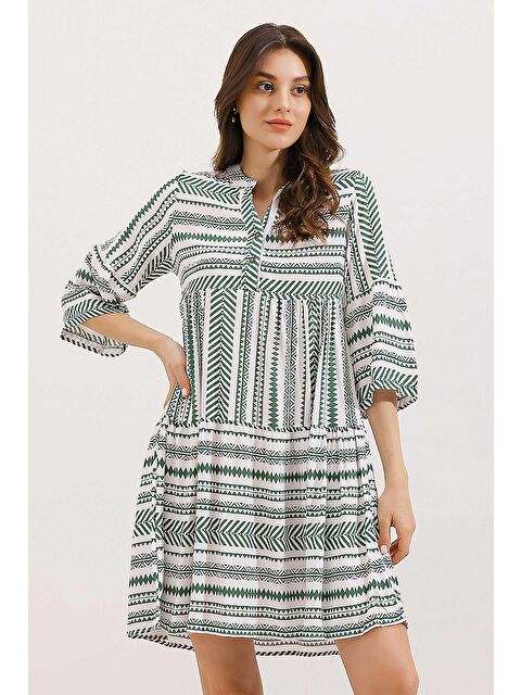 Bigdart 1975 ETNİK DESEN ELBİSE - Haki - S000089523-18547