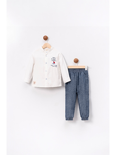 Magu Erkek Çocuk Denizci Nakışlı Gömlek Ve Pantolon Takımı – 2'Li Set, Pamuklu Ve Rahat - S000383278-23173