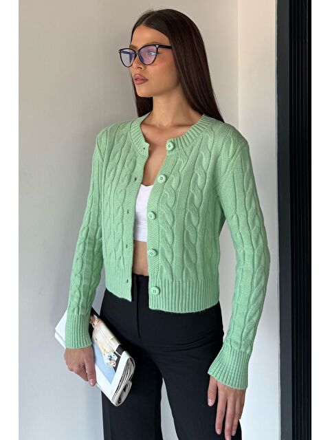 Gülseli Örgü Desenli Kadın Triko Hırka (s,m,l Uyumludur) - S000445947-1180