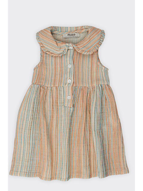 Panço Kız Bebek Çizgi Desenli Oranj Elbise - S000518373-20013