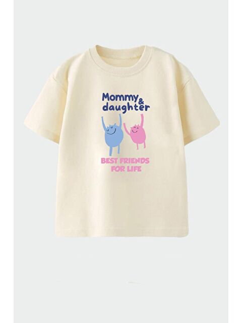 Monila Kız Çocuk Pamuklu Baskılı Anne Kız Yazılı T-Shirt