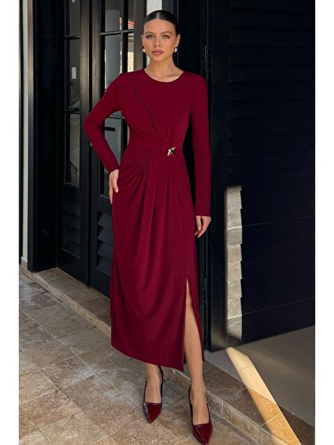 Gülseli Bel Büzgülü Tokalı Kadın Elbise - S000469728-19951