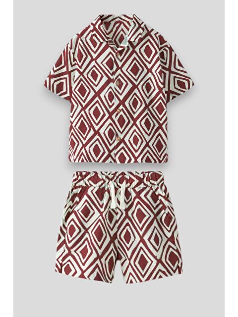 Magu Erkek Çocuk Pamuklu Geometrik Desenli Şortlu Gömlek Takım – Yazlık Rahat Kesim - S000383294-19951