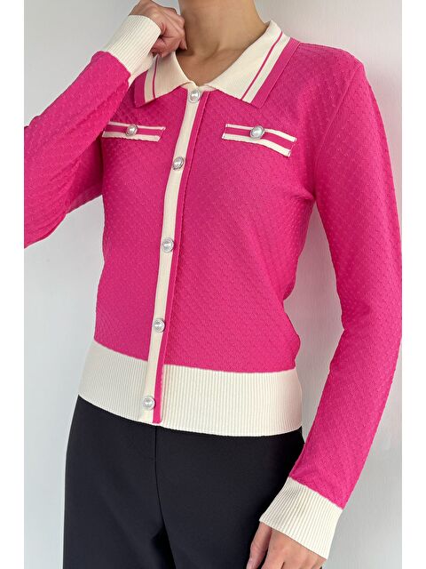 Gülseli Kadın Polo Yaka İncili Düğme Detaylı Triko Hırka (s-m-l Beden Uyumludur.) - S000445213-18686