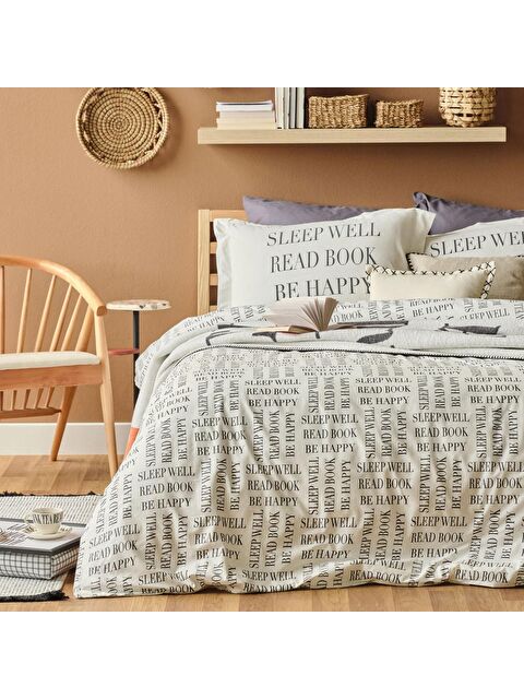 Bella Maison %100 Pamuk Ranforce Book Lovers King Size Nevresim Seti Antrasit - S000121071-37555