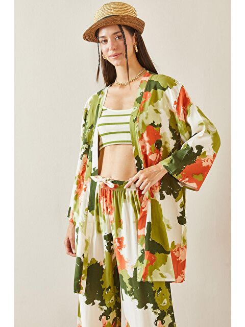 Xhan Yeşil Batik Desenli Kimono 5YXK4-48830-08 - S000236605-18194