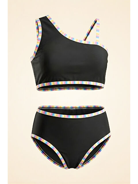 Modanino Kız Çocuk Mayo Takımı-Ayarlanabilir Askılı Kollu ve Renk Biyeli 8-12 Yaş 12617B