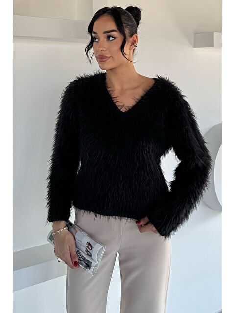 Gülseli Kadın V Yaka Sakallı Yumoş Triko Bluz - S000469746-19351