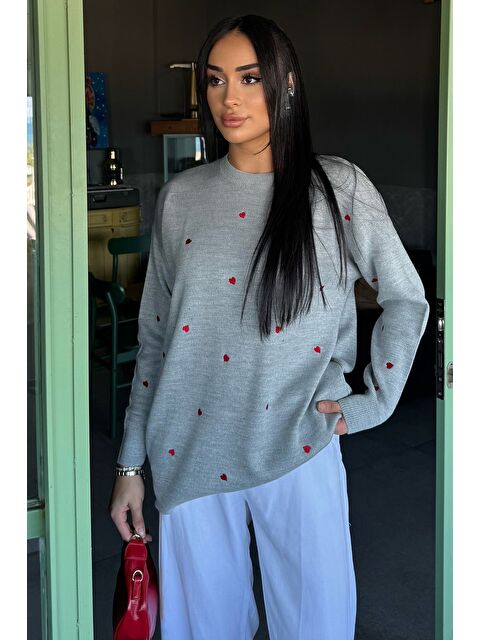 Gülseli Kadın Kalp Nakışlı Triko Kazak - S000449437-20600