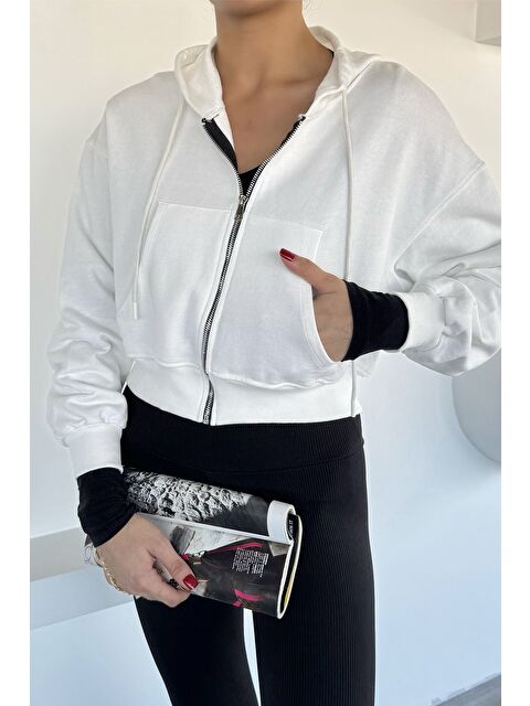 Gülseli Kadın Ön Fermuarlı Kapüşonlu Çift Cepli Sweatshirt - S000469742-19966