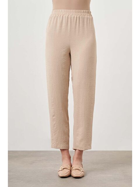 Mizalle Beli Lastikli Garni Bej Pantolon - S000162068-19928