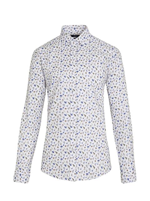 Hatemoğlu Beyaz Slim Fit Baskılı 100% Pamuk Düğmeli Yaka Uzun Kollu Casual Gömlek - S000244804-20063