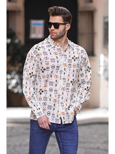 Madmext Haki Desenli Uzun Kollu Oversize Erkek %100 Pamuk Gömlek 6731 - S000197594-18547
