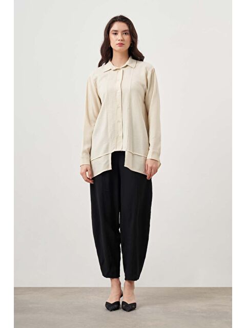 Mizalle Dokulu Katlı Bej Tunik - S000162081-19928