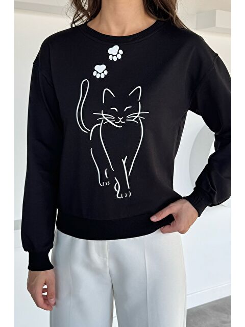 Gülseli Kadın Bisiklet Yaka Ön Baskılı Sweatshirt - S000469727-19351