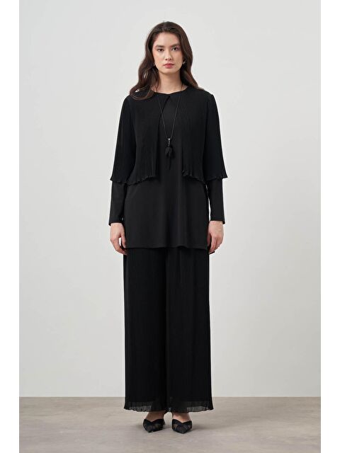 Mizalle Pliseli Katlı Siyah Tunik - S000162085-19351