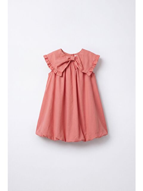 Magu Kız Çocuk Pamuklu Gül Kurusu Fırfır Yakalı Elbise